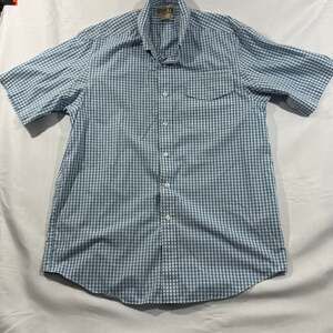 Duluth Trading Co Men's Large Tall Blue Gingham Short Sleeve Button Up Shirt
